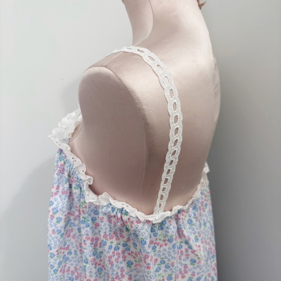 Lanz of Salzburg Tank Nightgown Size Small Floral Eyelet Lace Straps Made in USA - Picture 5 of 16